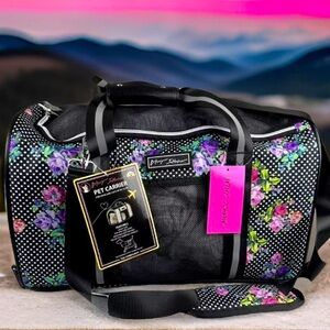Betsey Johnson Floral Pet Carrier - Black and Pink